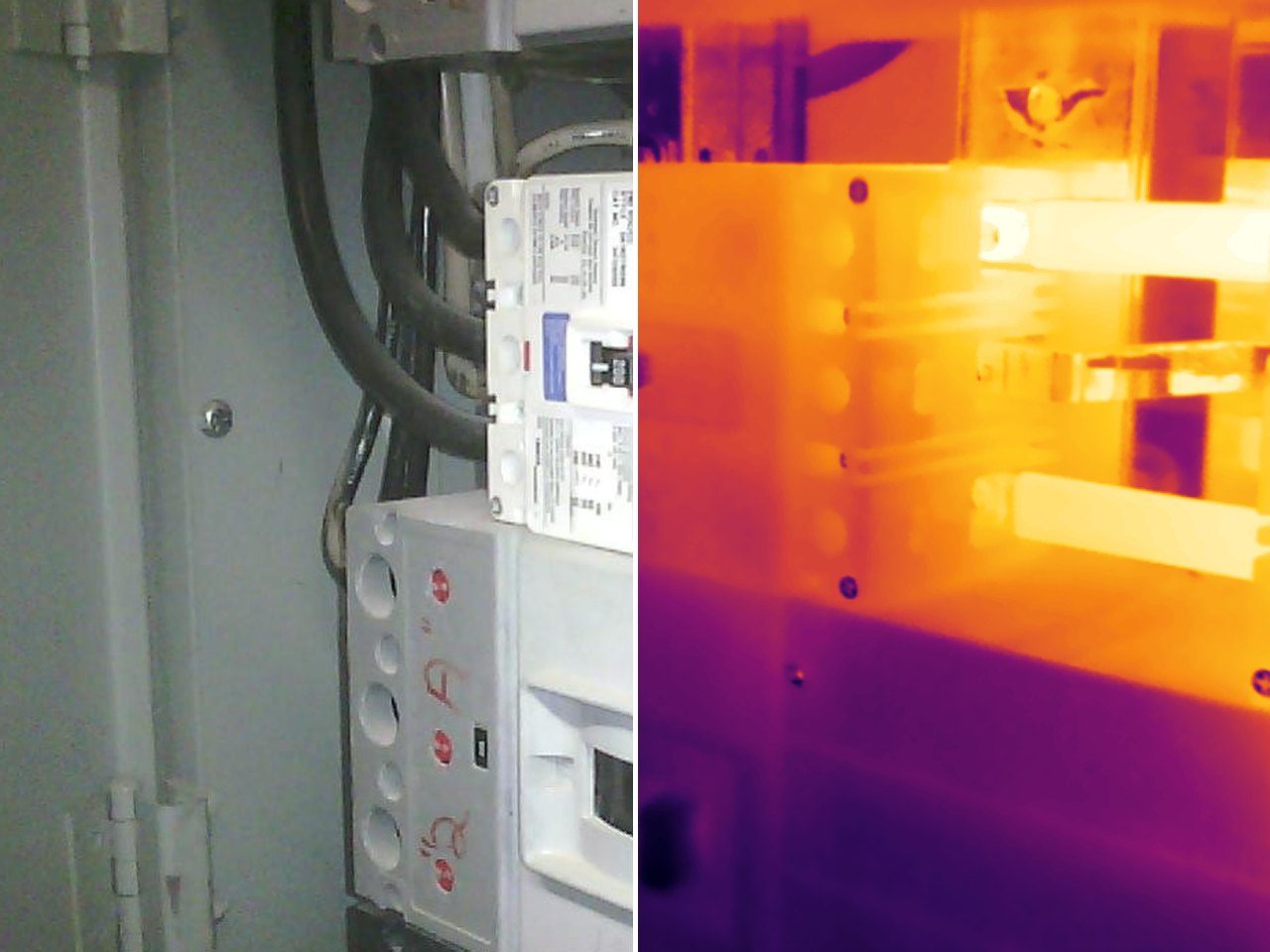Daylight and thermal view of the same electrical equipment
