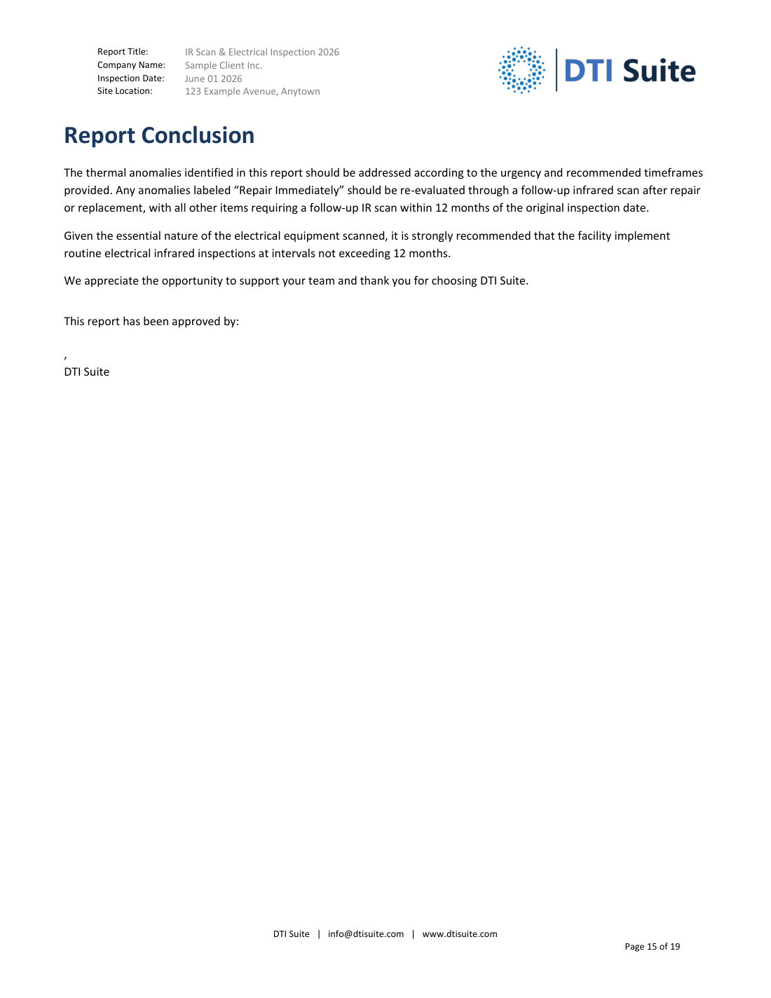 Sample page 15: Repair summary