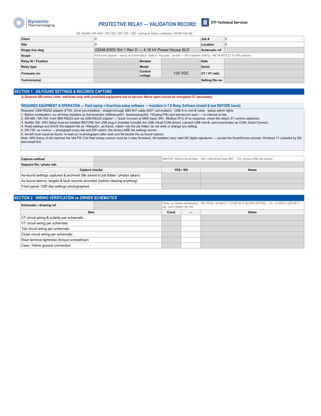 Sample page 13: Relay validation sheet 1/2