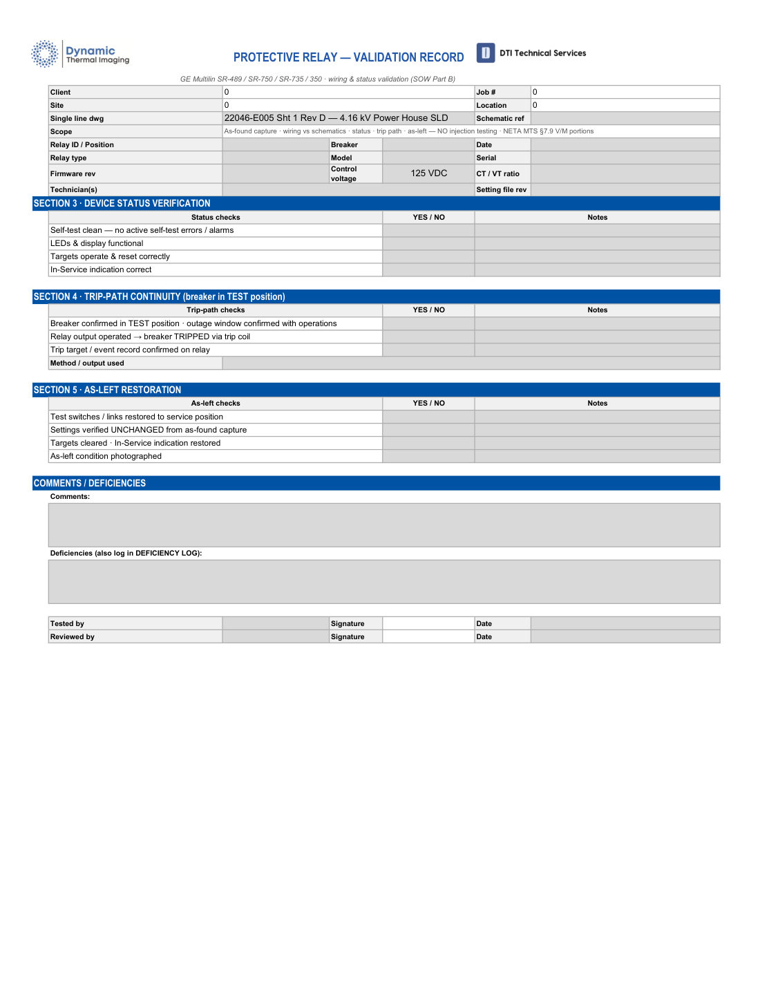 Sample page 14: Relay validation sheet 2/2